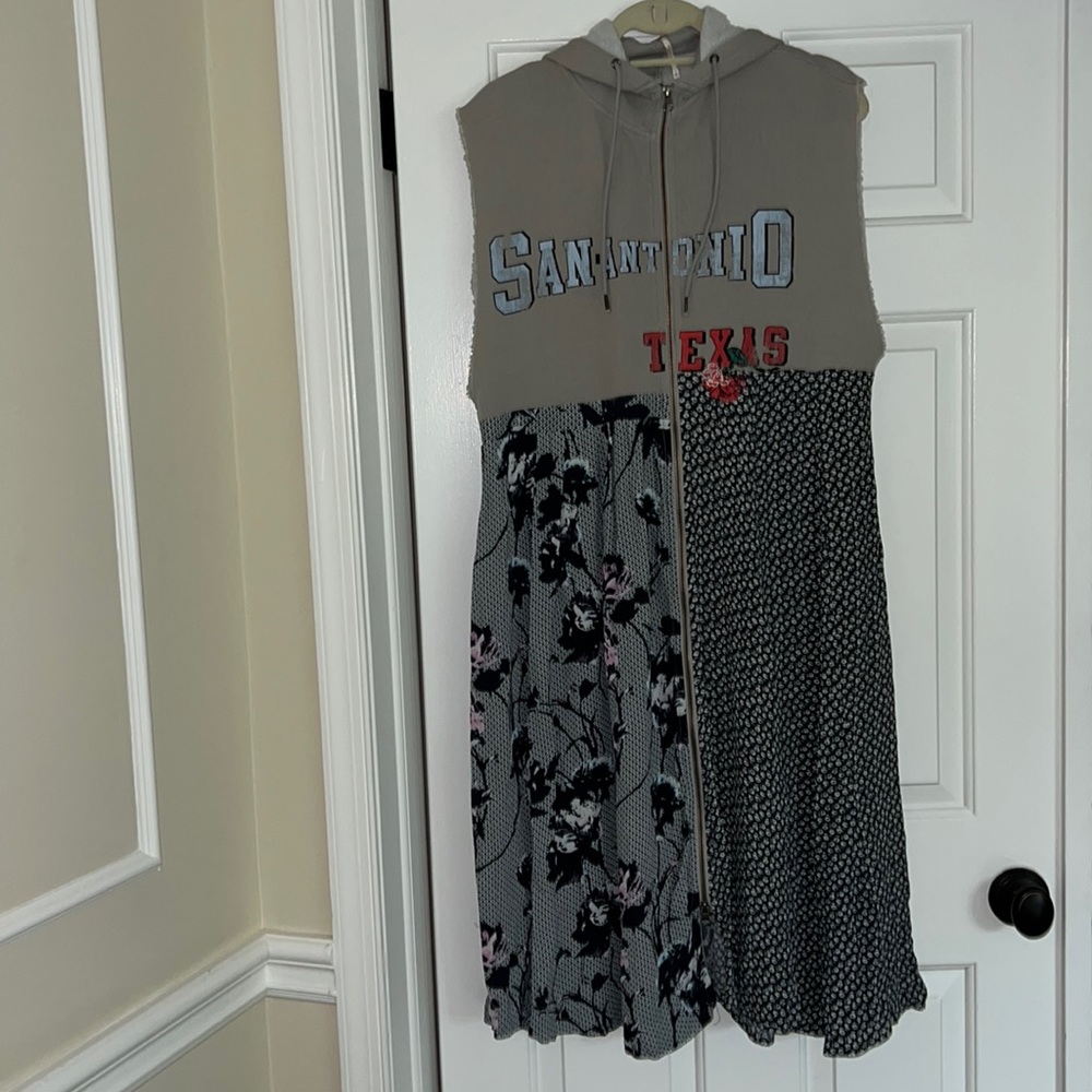 Free People Mixed Media Hooded Zip Front Sweatshirt Dress Size Small